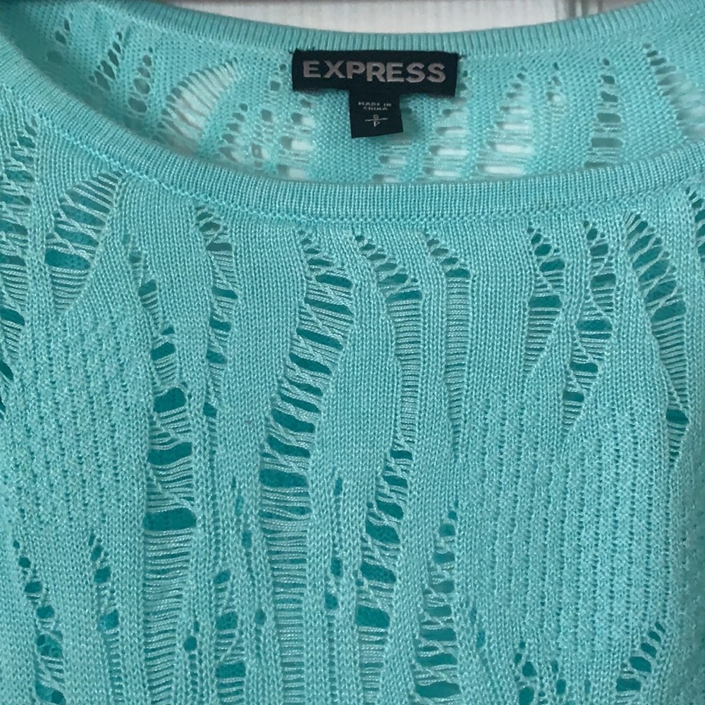 Express long sleeve, asymmetric distressed top